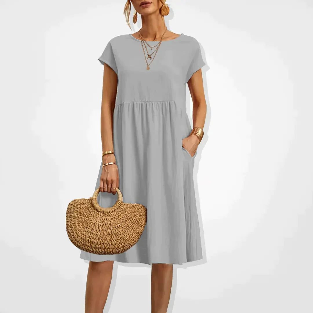 Women’s Midi Dress with Empire Waist and Side Pockets