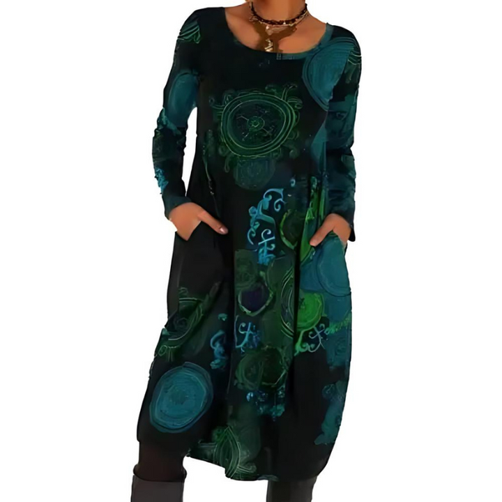 Women’s Midi Dress with Long Sleeves and Pockets