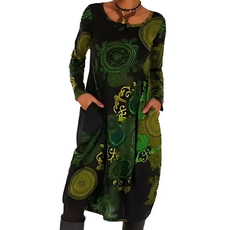 Women’s Midi Dress with Long Sleeves and Pockets