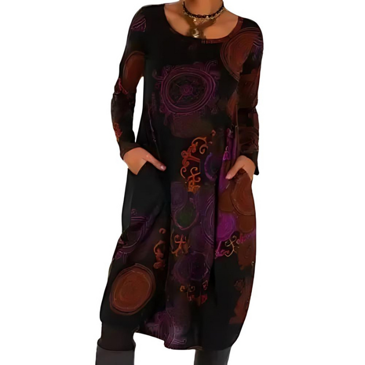 Women’s Midi Dress with Long Sleeves and Pockets