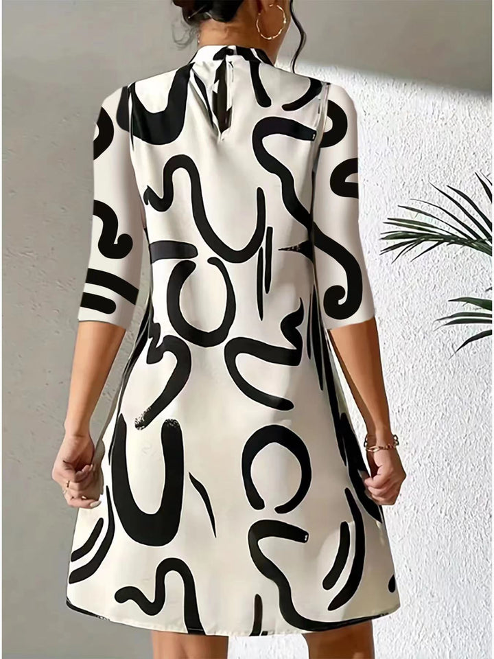 Women’s Mini Dress with Round Neck and 3/4 Sleeves