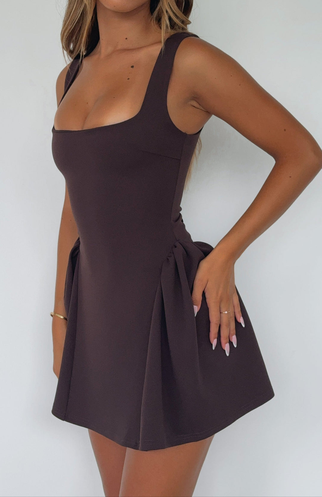 Women’s Mini Dress with Square Neckline and Lace-Up Back
