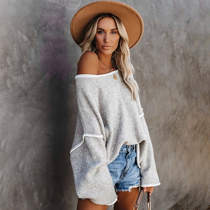 Womens Oversized Casual Pullover Jumper with Patchwork Design and Long Sleeves