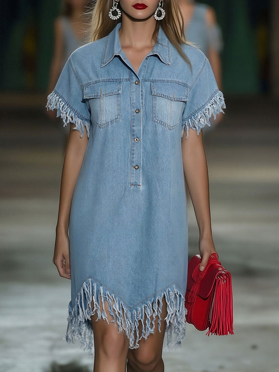 Women’s Shirt Dress with Tassels and Button Closure