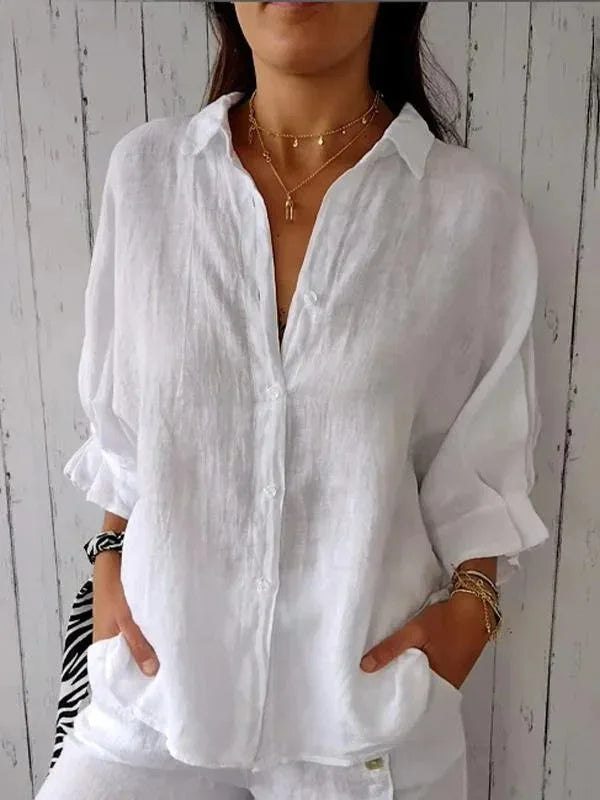 Women’s Shirt with V-Neck and Back Slit with Bow Tie