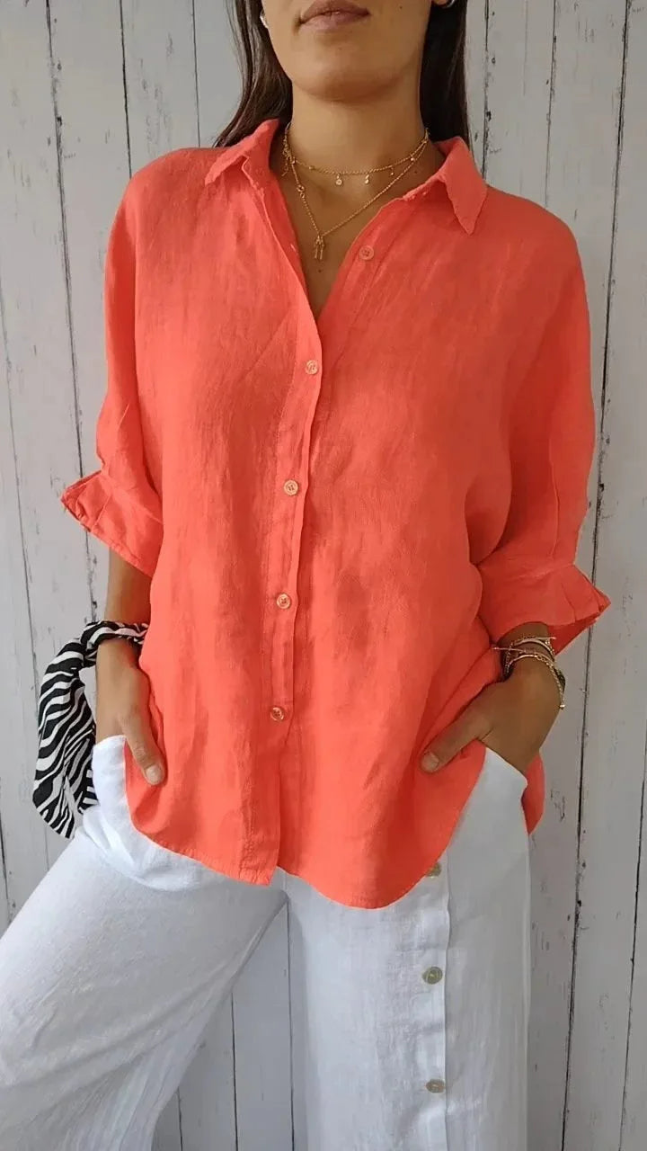Women’s Shirt with V-Neck and Back Slit with Bow Tie