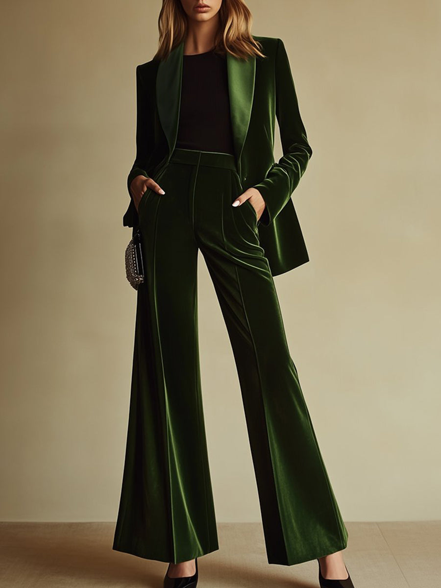 Womens Suit with Flared Pants and Pockets