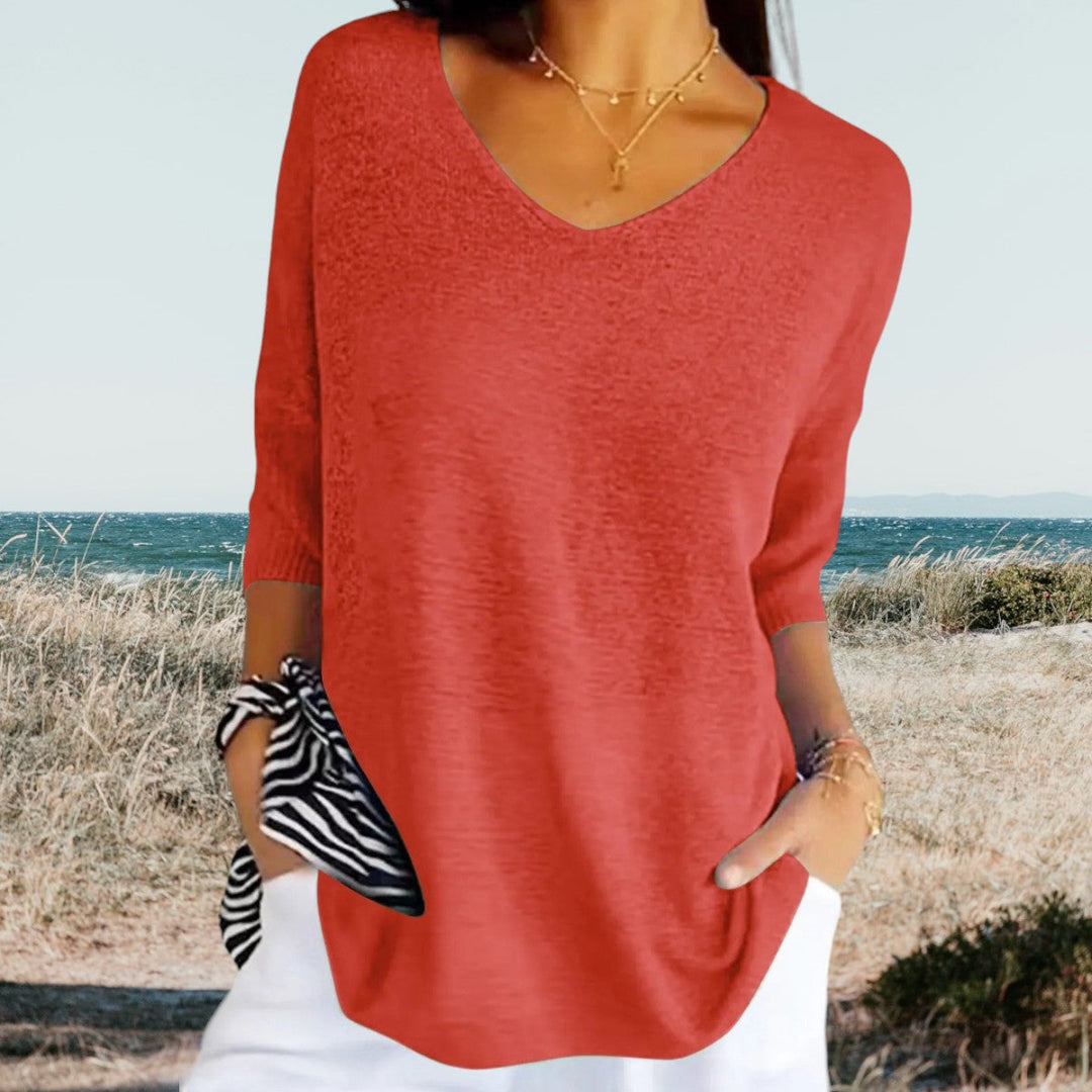 Women’s Summer Blouse with V-Neck and Relaxed Fit