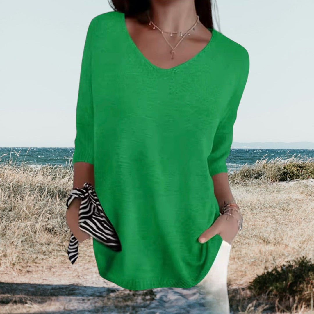 Women’s Summer Blouse with V-Neck and Relaxed Fit