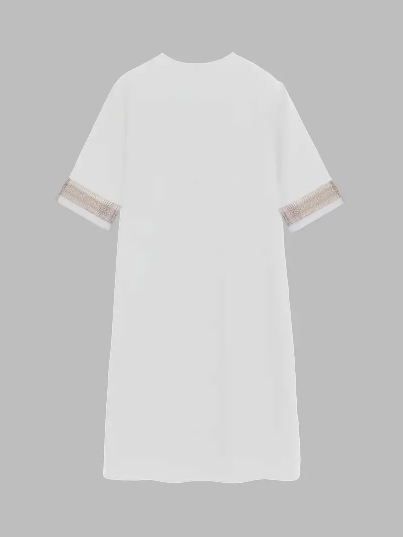 Women’s Summer Midi Dress with V-Neck and Crochet Details