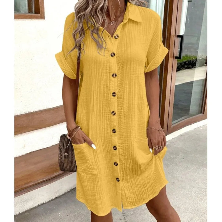 Women’s Summer Mini Dress with Collar and Short Sleeves