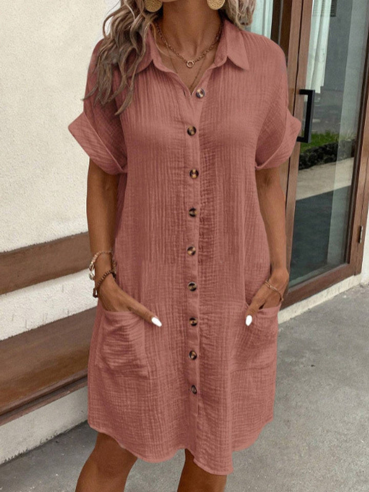 Women’s Summer Mini Dress with Collar and Short Sleeves