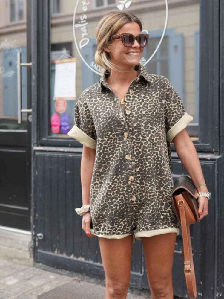 Women’s Summer playsuit with Leopard Print and Button Closure