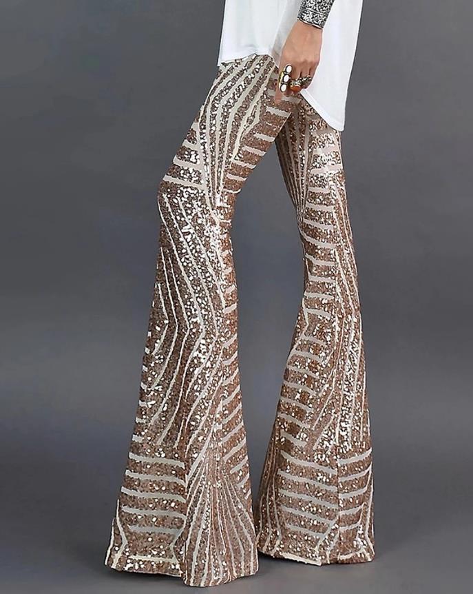 Women’s Trousers with Elastic Waistband and Sequin Panels