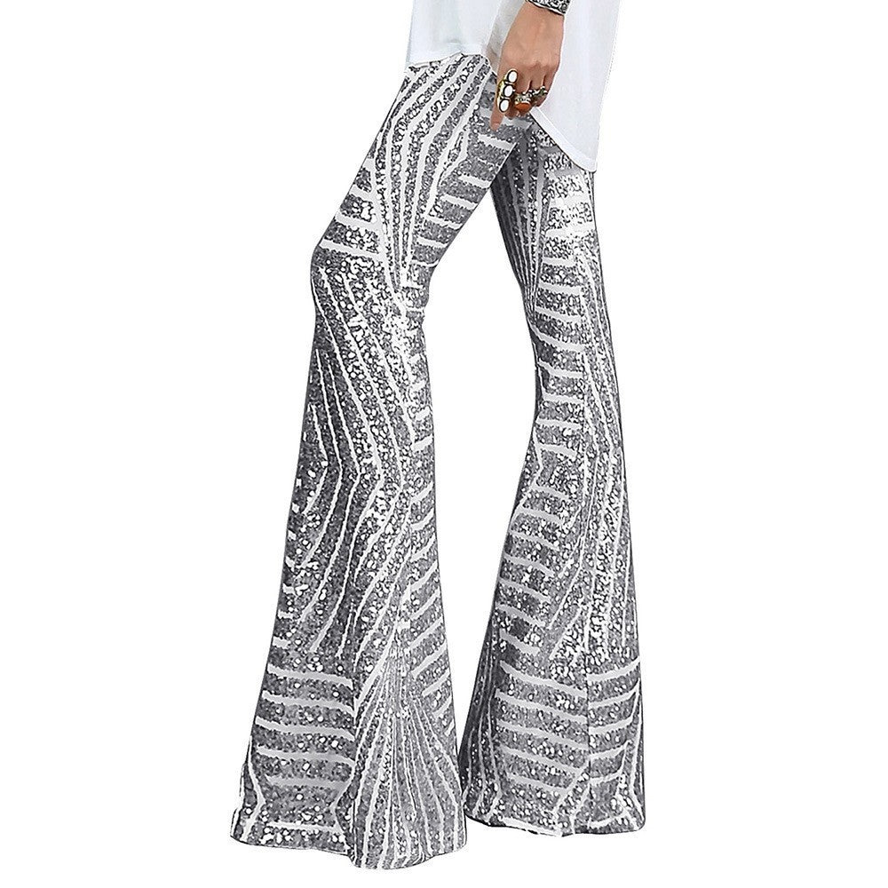 Women’s Trousers with Elastic Waistband and Sequin Panels