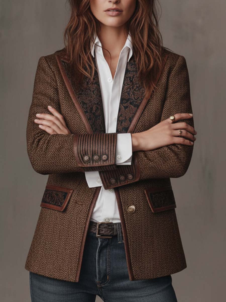Women’s Tweed Blazer with Printed Panels and Trim