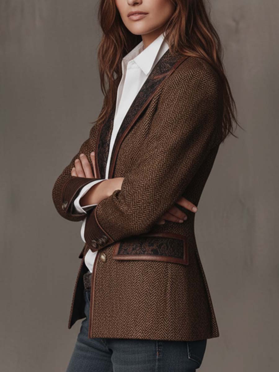 Women’s Tweed Blazer with Printed Panels and Trim