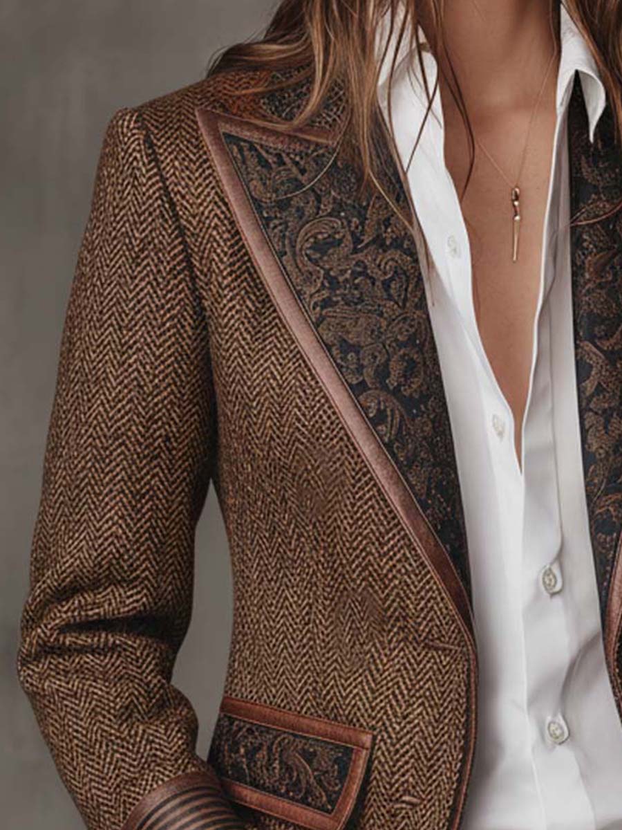 Women’s Tweed Blazer with Printed Panels and Trim
