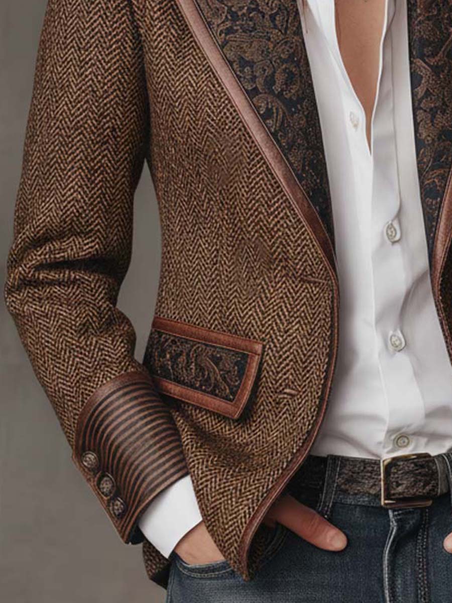 Women’s Tweed Blazer with Printed Panels and Trim