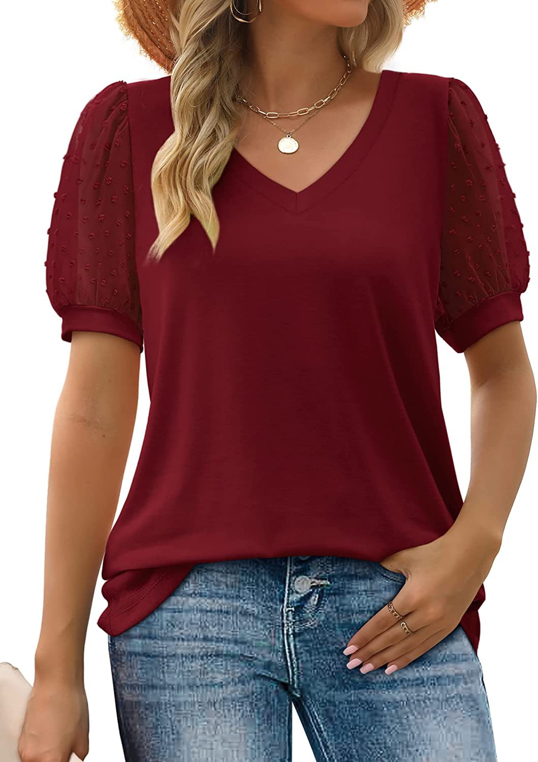 Women’s V-Neck Top with Relaxed Collar and Loose Fit