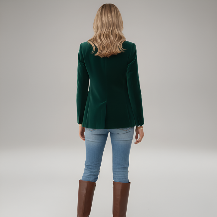 Women's Velvet Blazer with One-Button Closure