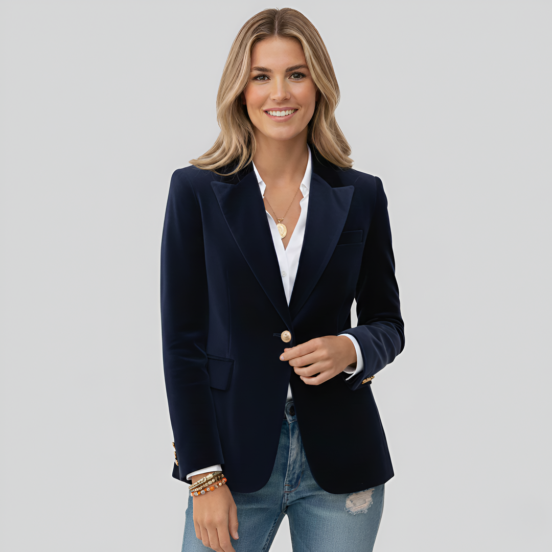Women's Velvet Blazer with One-Button Closure