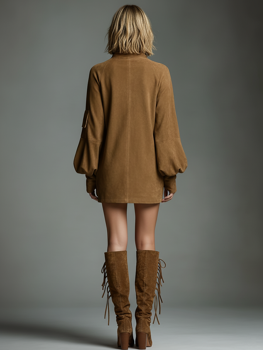 Womens Vintage Turtleneck Mini Dress with Relaxed Fit