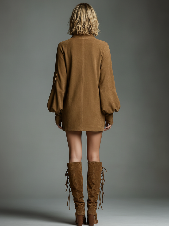 Womens Vintage Turtleneck Mini Dress with Relaxed Fit