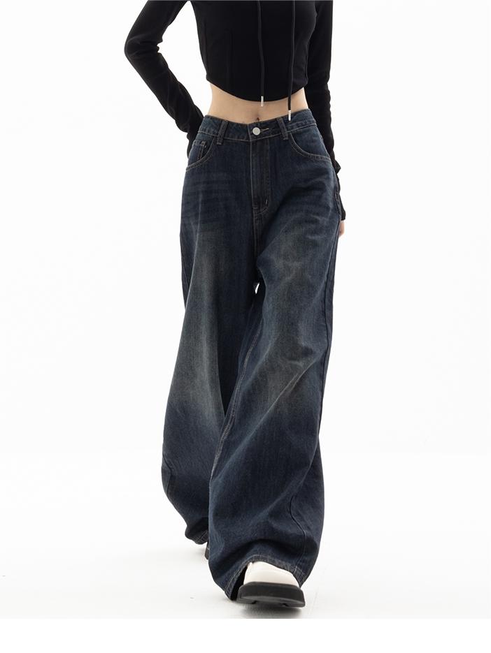Women's  Vintage Washed Baggy Jeans with 5-Pocket Design