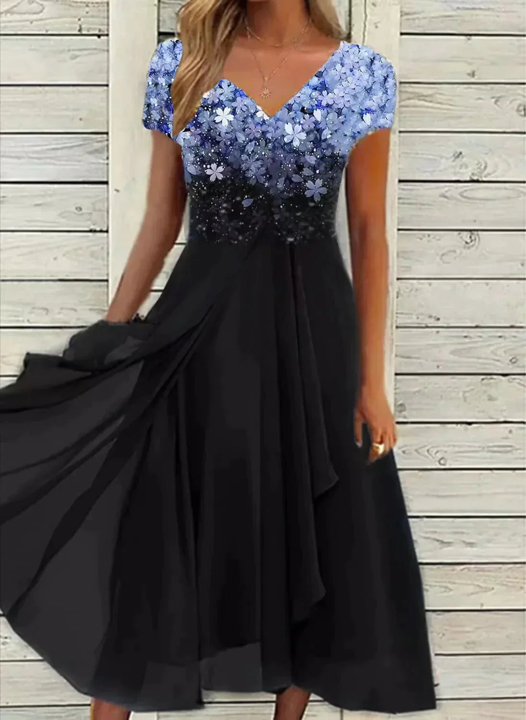 Women’s Wedding Evening Dress with Floral Patterns and Maxi Length