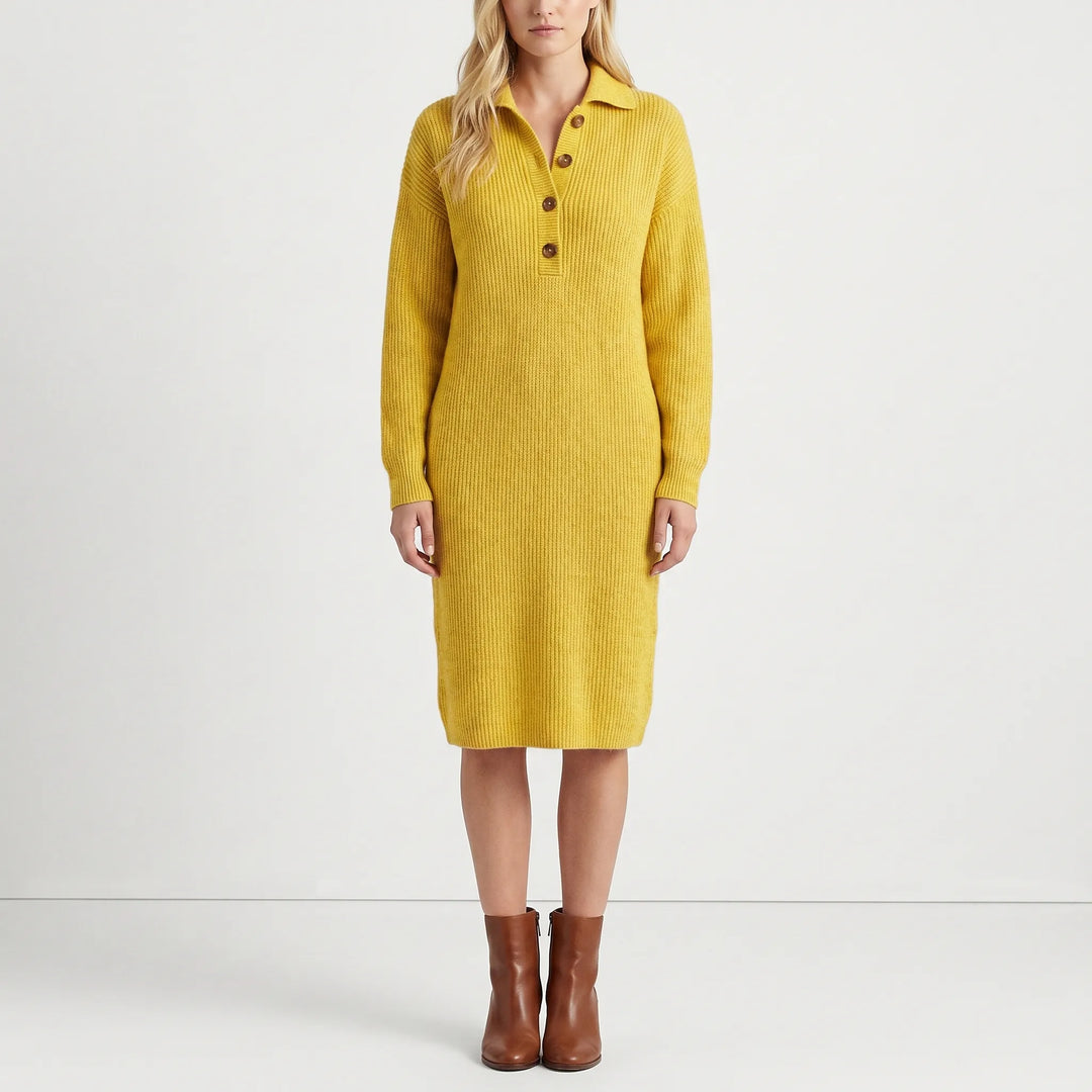 Wovelle - Long-Sleeve Collared Knit Dress