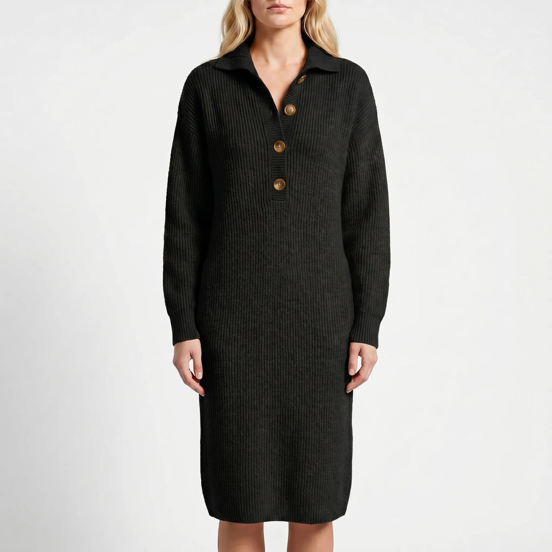 Wovelle - Long-Sleeve Collared Knit Dress