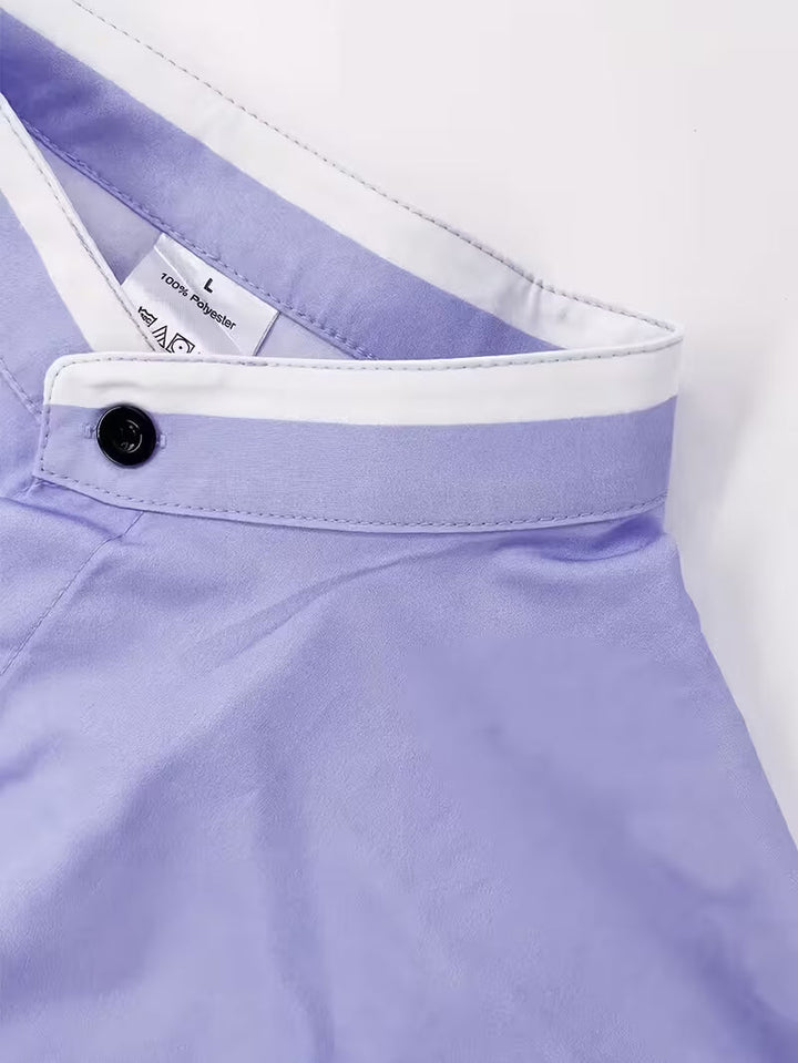 Men’s Long Sleeve Shirt with Grandad Collar and Chest Pocket