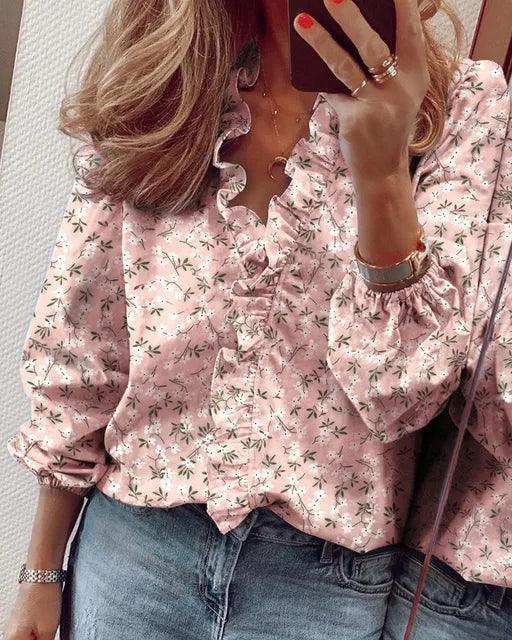 Ruffle V-Neck Blouse for Women