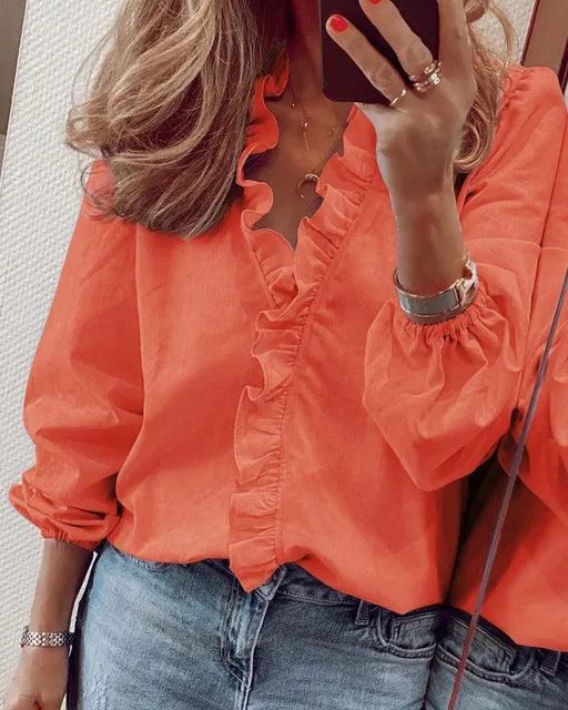 Ruffle V-Neck Blouse for Women
