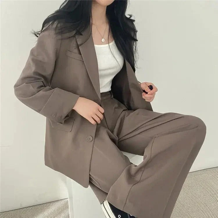 Women’s Suit Set with Tailored Blazer and Wide Leg Trousers
