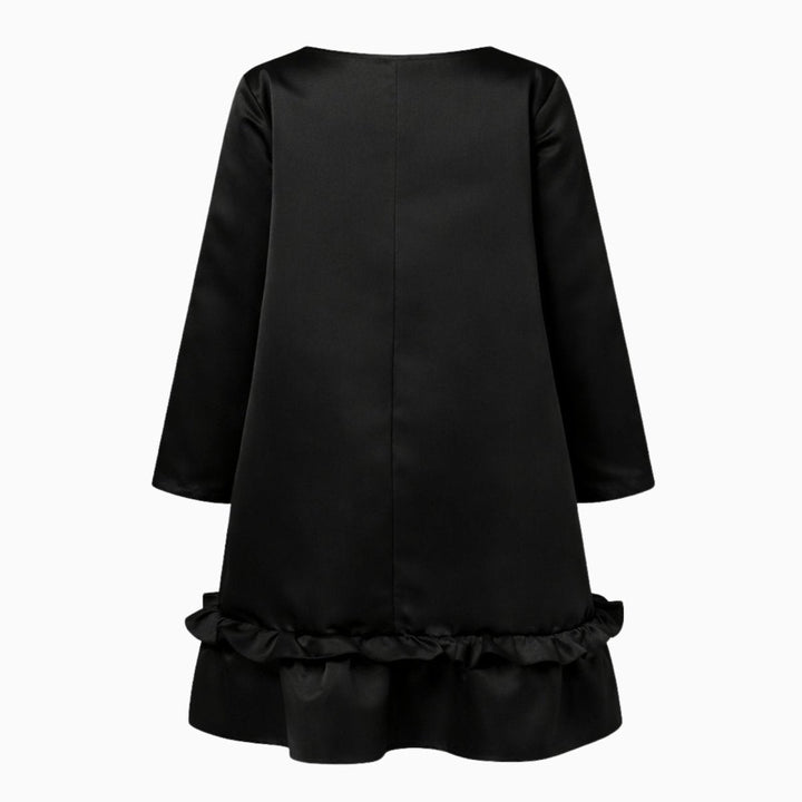 Women’s Satin Dress with Long Sleeves and Ruffle Hem