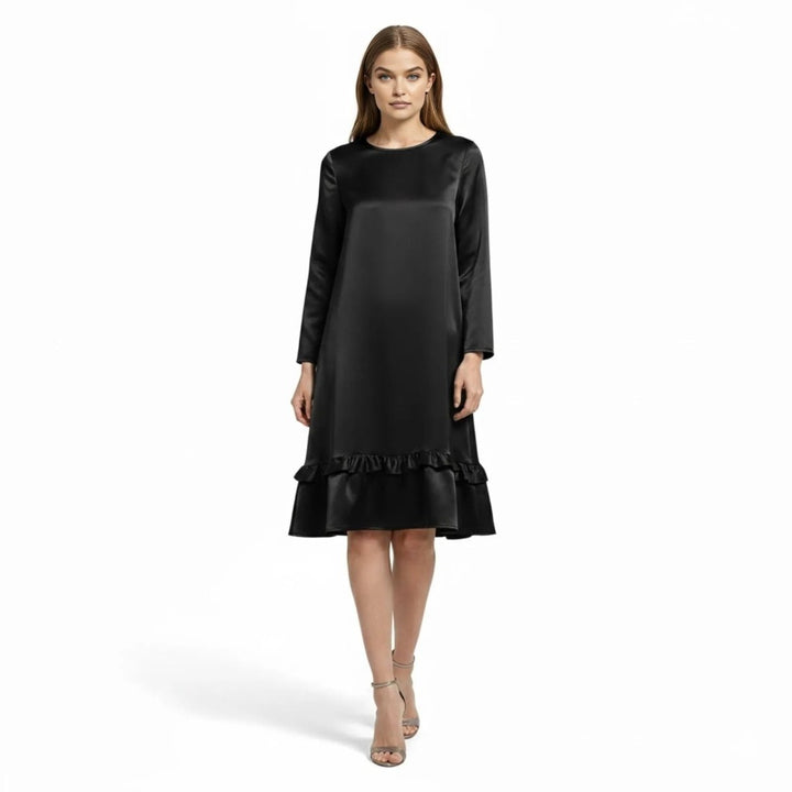 Women’s Satin Dress with Long Sleeves and Ruffle Hem