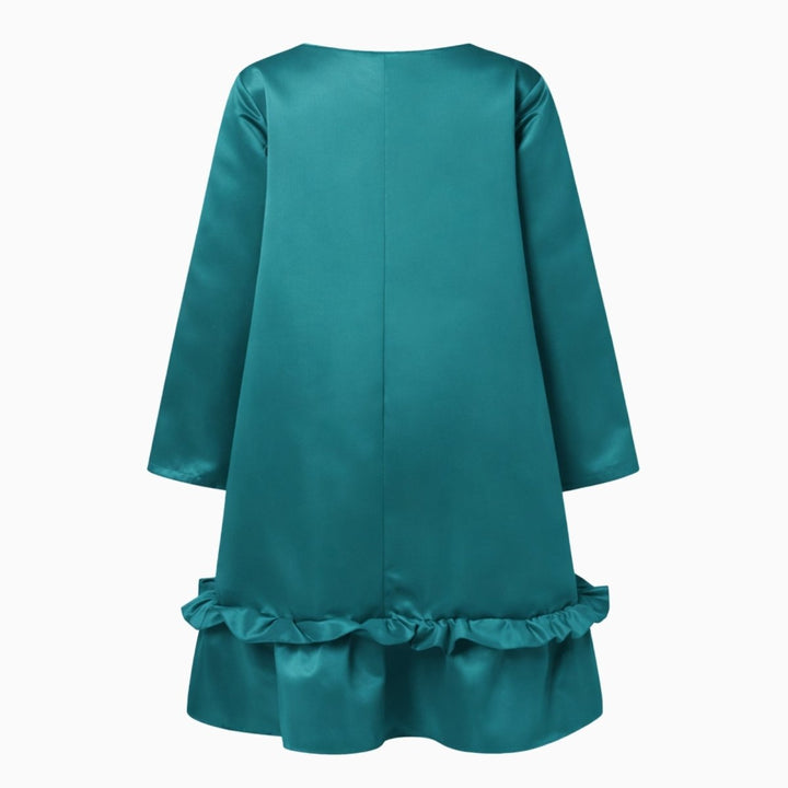 Women’s Satin Dress with Long Sleeves and Ruffle Hem