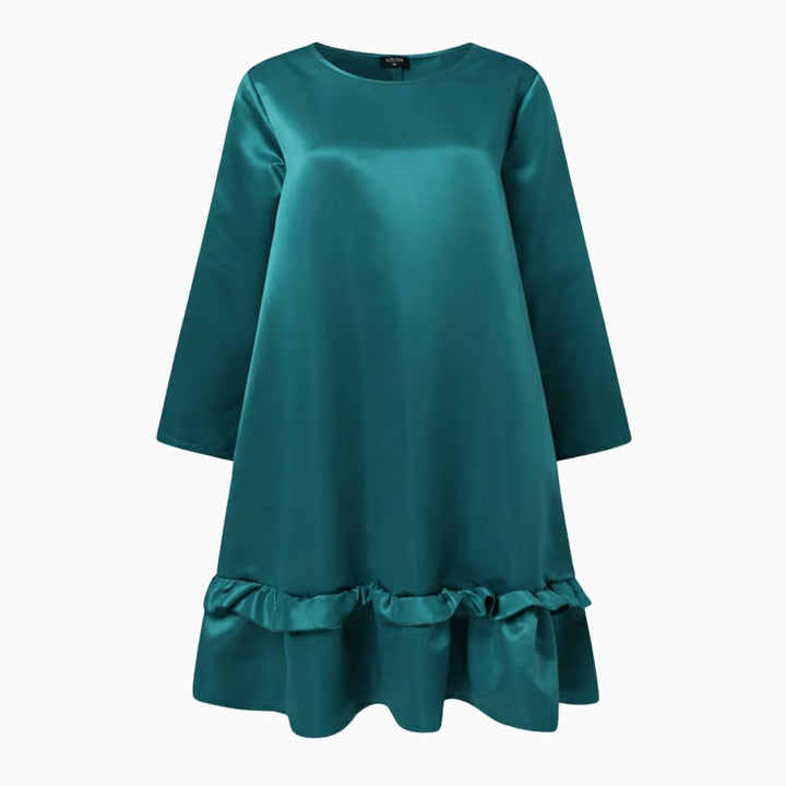 Women’s Satin Dress with Long Sleeves and Ruffle Hem