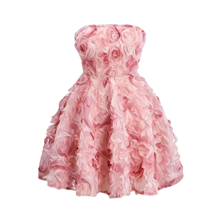 Women’s Strapless Mini Cocktail Dress with Hand-Sculpted Rosettes