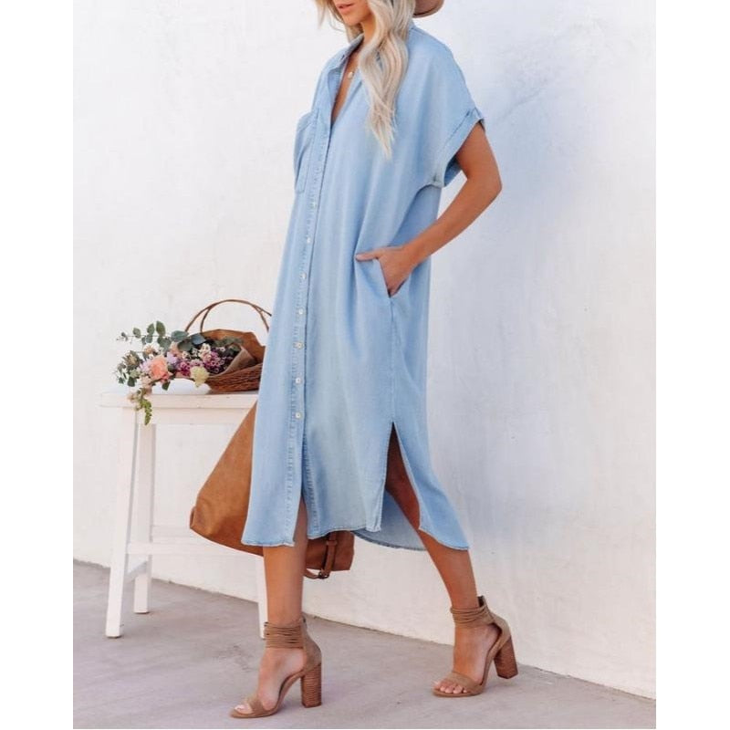 Women's Button-Down Shirt Midi Dress