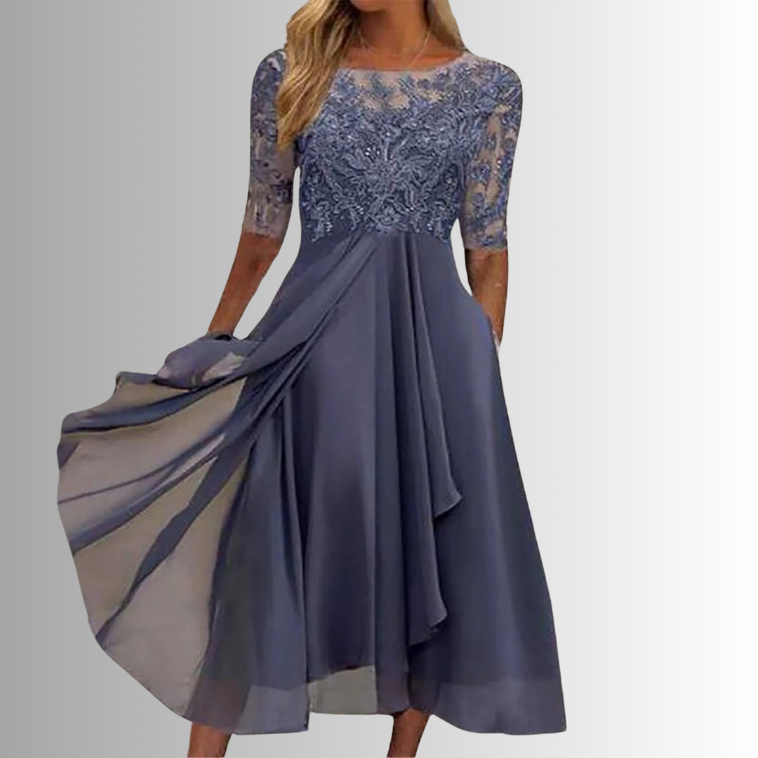 Women's Embroidered Lace A-Line Midi Dress