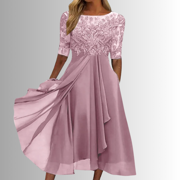 Women's Embroidered Lace A-Line Midi Dress