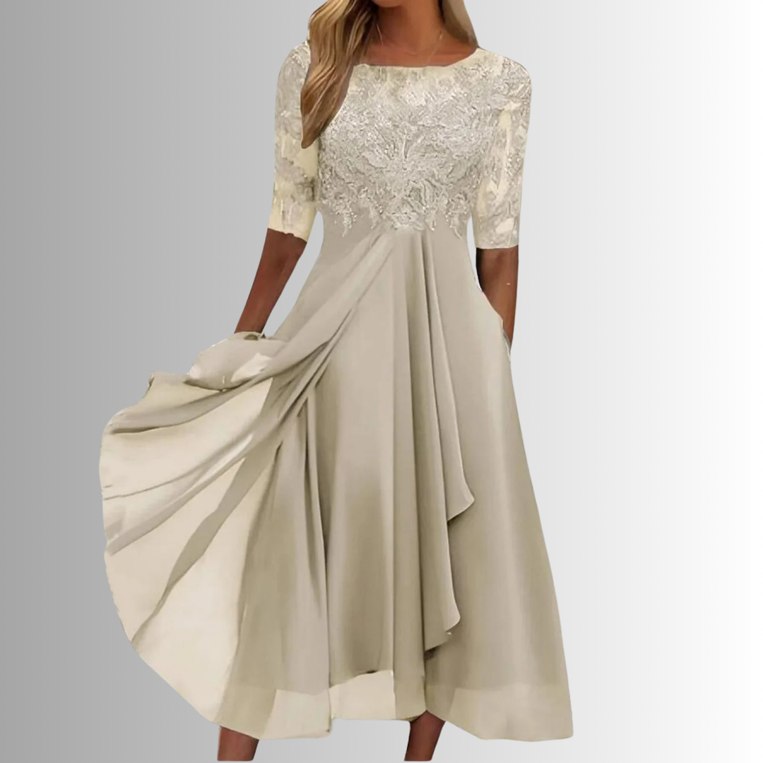 Women's Embroidered Lace A-Line Midi Dress
