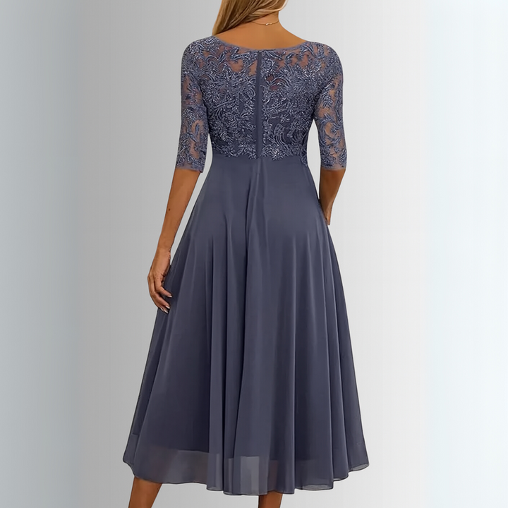 Women's Embroidered Lace A-Line Midi Dress