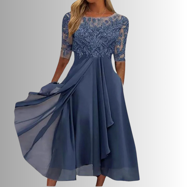 Women's Embroidered Lace A-Line Midi Dress
