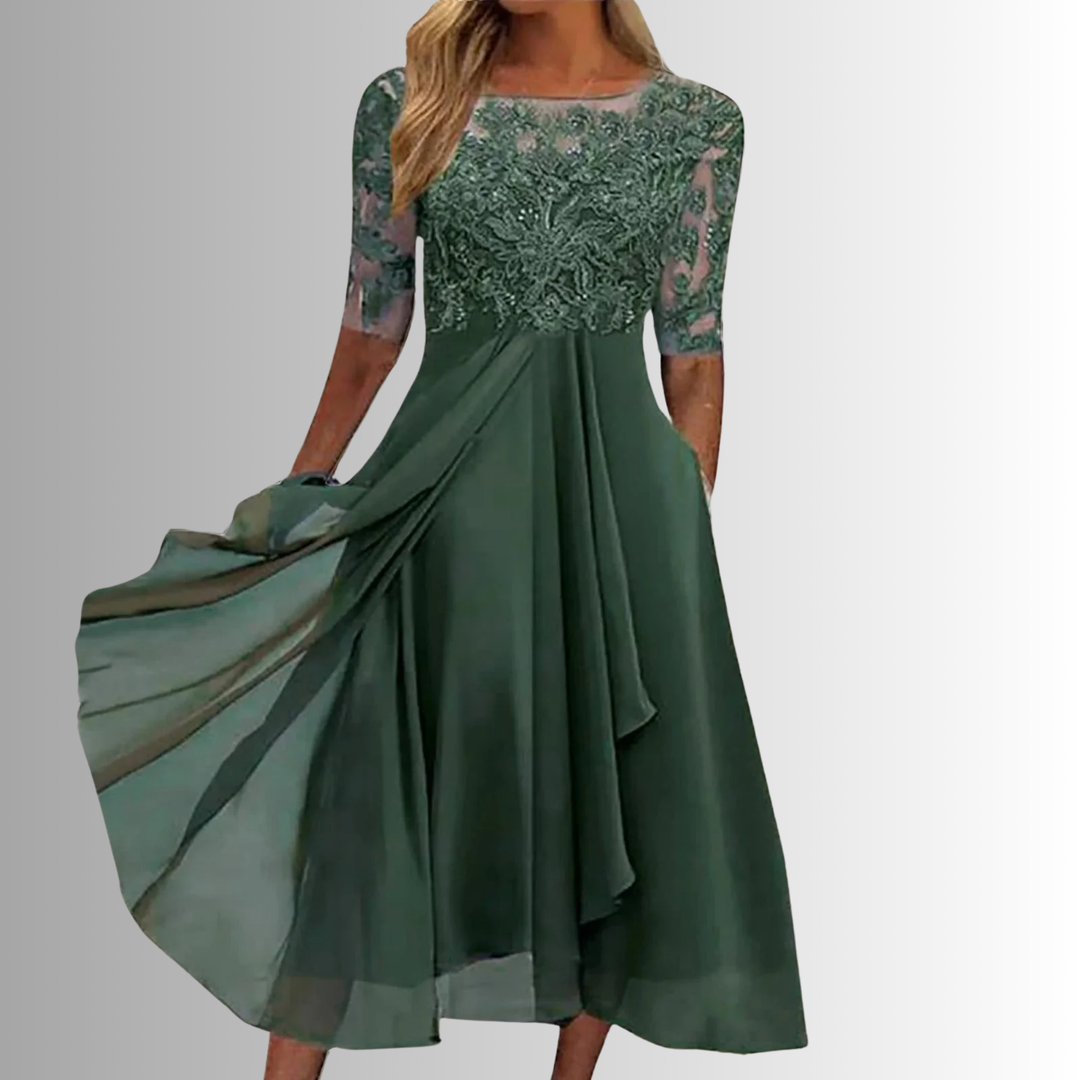 Women's Embroidered Lace A-Line Midi Dress