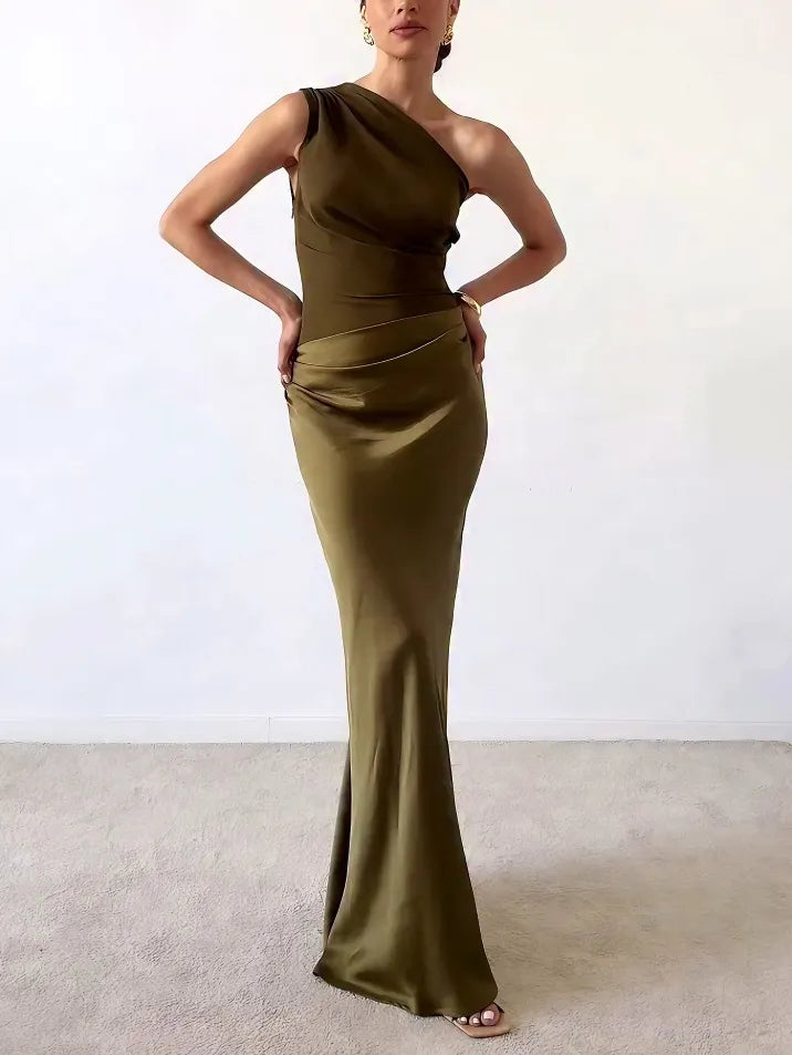 Women's Fitted One Shoulder Evening Maxi Dress