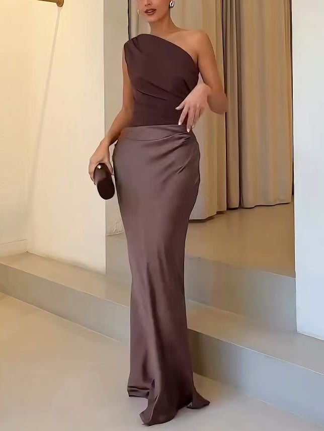 Women's Fitted One Shoulder Evening Maxi Dress